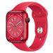 ساعت هوشمند اپل سری 8 آلومینیوم قرمز با بند سیلیکون قرمز 45 میلی متری
